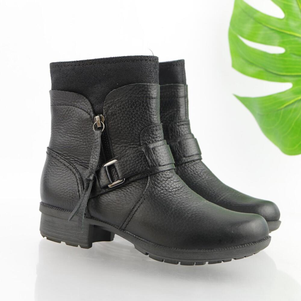 Clarks Womens Riddle Avant Boots Size 6 M Black Leather Lug Booties Moto Biker